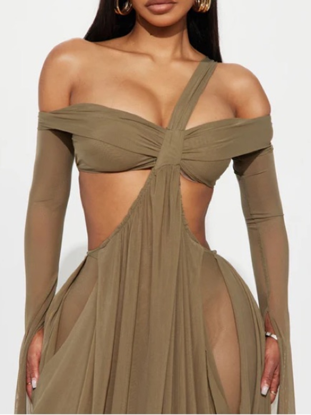 Olive Cutout Draped Maxi Dress - Picture 3 of 5